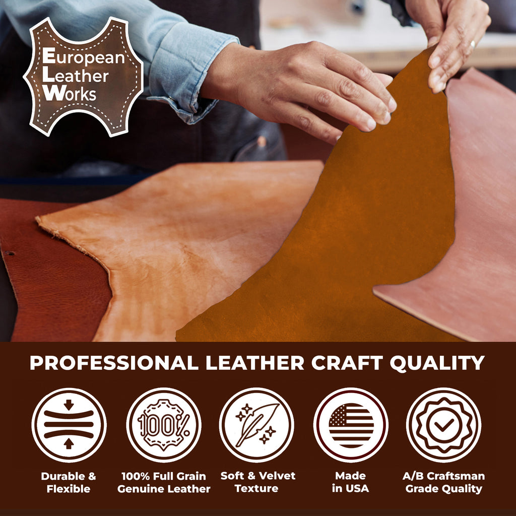 2-4 oz (1-1.6mm) Premium Suede Cowhide - Soft Full Grain Pre-Cut Side Leather  - USA Made Silky Buffed Suede Fabric Leather for Car Upholstery, Garments, Furniture