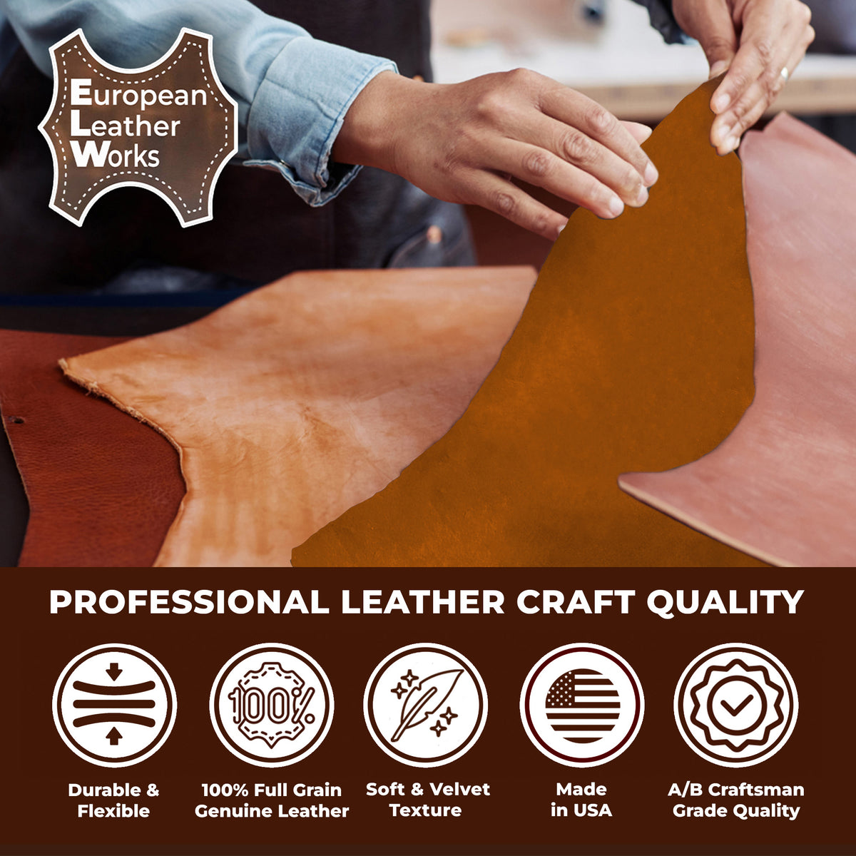 2-4 oz (1-1.6mm) Premium Suede Cowhide - Soft Full Grain Pre-Cut Side Leather  - USA Made Silky Buffed Suede Fabric Leather for Car Upholstery, Garments, Furniture