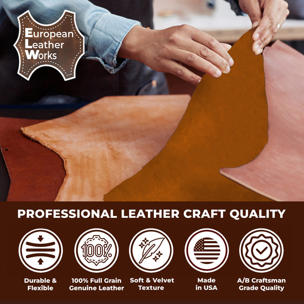 2-4 oz (1-1.6mm) Premium Suede Cowhide - Soft Full Grain Pre-Cut Side Leather  - USA Made Silky Buffed Suede Fabric Leather for Car Upholstery, Garments, Furniture