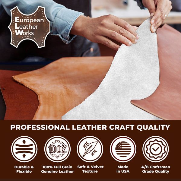 2-4 oz (1-1.6mm) Premium Suede Cowhide - Soft Full Grain Pre-Cut Side Leather  - USA Made Silky Buffed Suede Fabric Leather for Car Upholstery, Garments, Furniture