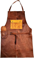 ELW Full Grain Leather Apron-Chest Pouch with Side Pocket, BBQ Apron, Kitchen, Cooking, Bartending, One Size for Men & Women