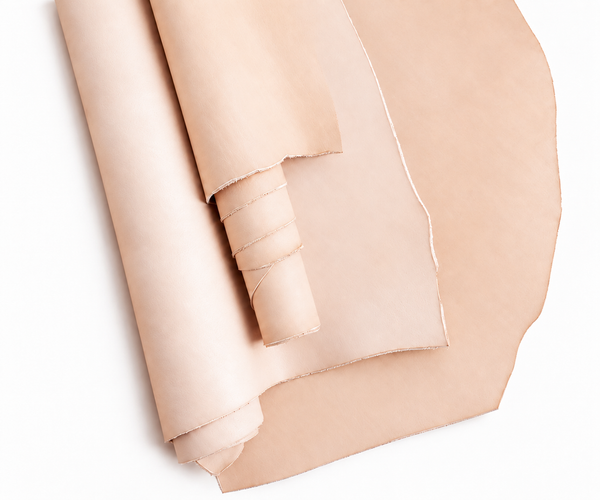Layered natural vegetable-tanned leather — cropped AI-assisted material detail