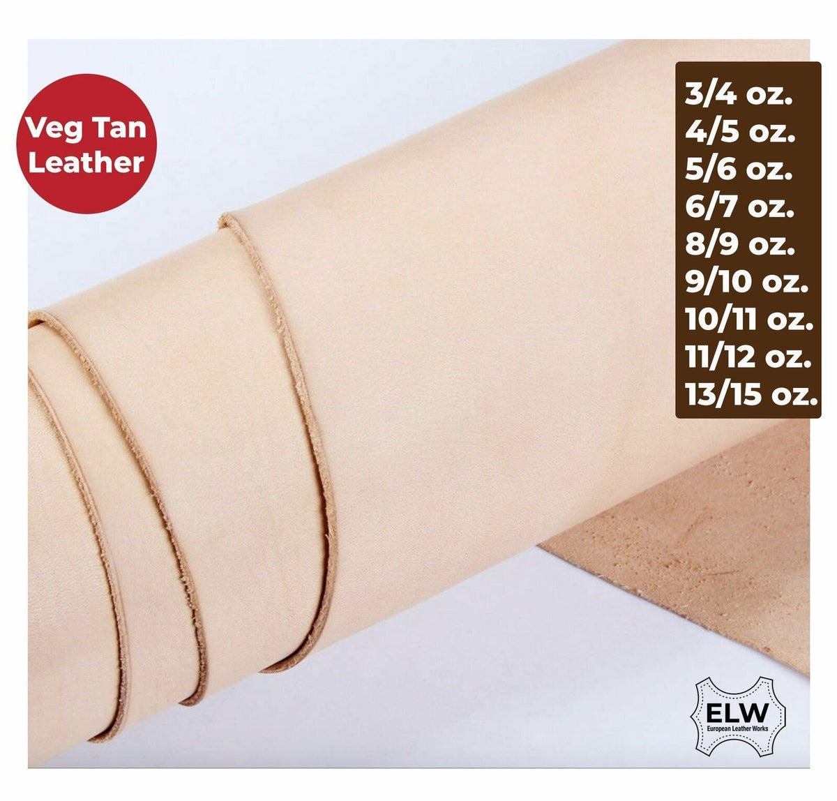 Veg Tan Full Grain Tooling Leather 3/4 oz to 13/15 oz (1mm-6mm) Weight Pre-Cut Squares 6" to 48" Leathercraft, Stamping, Engraving, Molding, Dyeing Main image