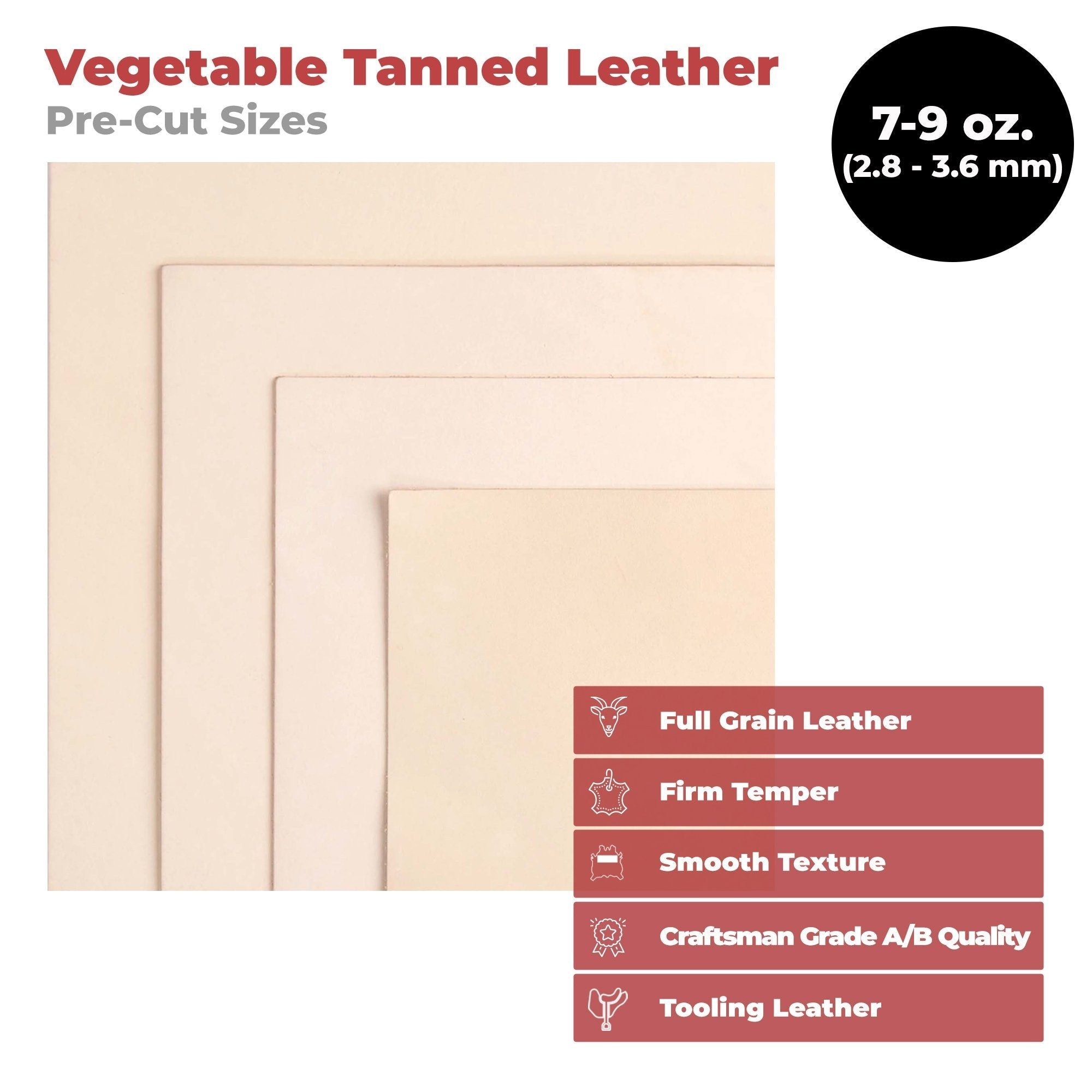 European Leather Work 7-9 oz (2.8-3.6 mm) Vegetable Tanned Pre-Cut Full Grain Cowhide Leather for Tooling, Engraving, Crafting, Molding, DIY, Holsters, Sheathes Secondary image