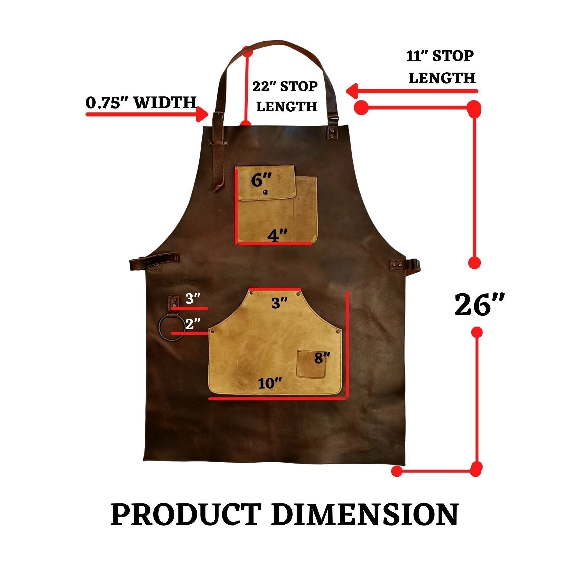 ELW Full Grain Leather Apron-2 Pouch Leather Apron, BBQ Apron, Men and Women's Apron, Kitchen, Cooking, Bartending, One Size