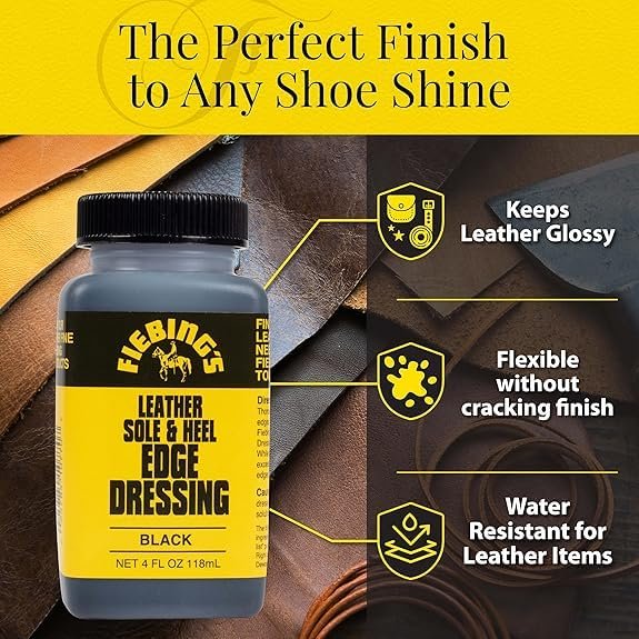 Fiebing's Leather Sole & Heel Edge Dressing, 2-Pack Black (4 oz) - High Gloss Shoe Dressing for Leather Soles & Heels - Provides a Protective Finish - Includes Brush Applicator