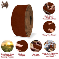 European Leather Work Oil Tanned Waxy Finish Leather 5-6 oz (2-2.4mm)  60" Length Full Grain Cowhide Handmade Leather for DIY, Crafts, Sheaths