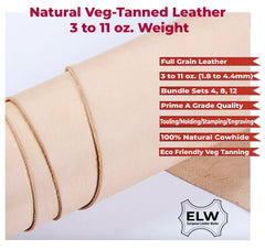 ELW Vegetable Tanned Leather Discount Priced Bundle Sets 3/4oz 5/6oz 6/7oz 8/9oz 9/10oz 11/12 oz (1-4.8mm) Cowhide Full Grain Leathercraft Holsters Knife Sheates Coasters Emboss Stamp Tool