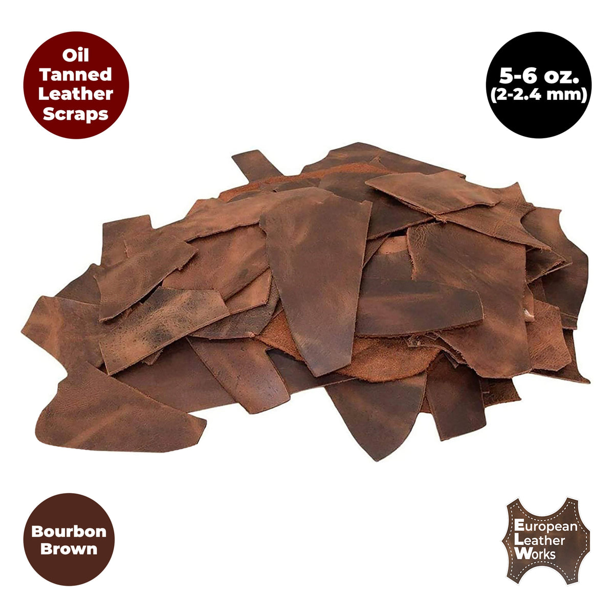 ELW 5-6 oz (2-2.4mm) Thickness Scraps | Bourbon Brown | Sizes:1-30 LBS | Cowhide Full Grain Leather Calf Hide Full Grain Oil Finished Leather Tooling, Holsters, Knife Sheath, Carving, Embossing, Stamping Main image