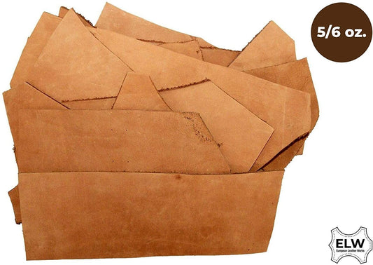 ELW Full Grain Leather 8lb Scraps Tobacco Brown 5/6 OZ (2mm)  Perfect for Crafts, Tooling, Repairs