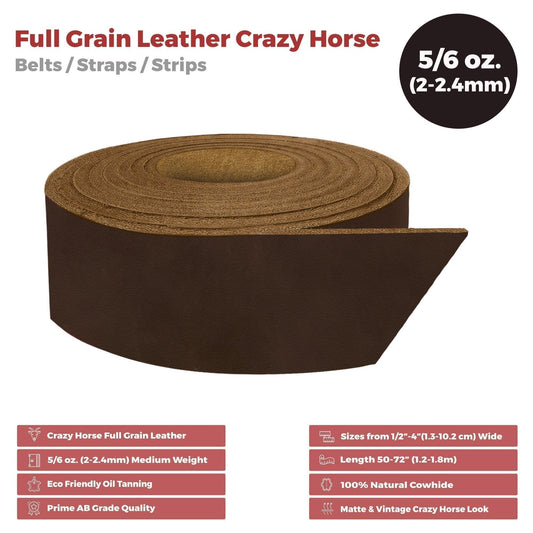 ELW 5-6 oz (2-2.4mm) Straps, Belts, Strips 72" Length - Full Grain Leather Crazy Horse Belt Medium DIY Craft, Pet Collars, Blanks, Accessory, Jewelry, Wrapping