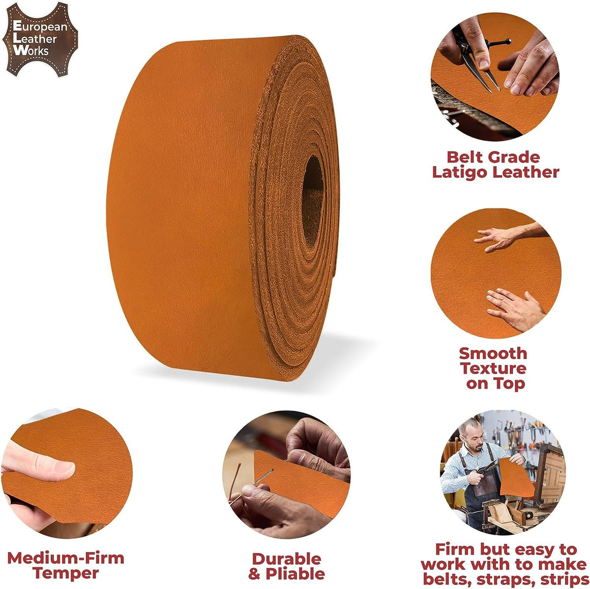 ELW 9-10 oz (3.6-4mm) Latigo Leather Belt Grade Straps & Strips | Size: 8"x60" (20.32 x 152cm) | Forest Green | Full Grain Cowhide, Heavy Duty Holsters, Sheathes, Saddle, Guitar Straps, DIY Crafts