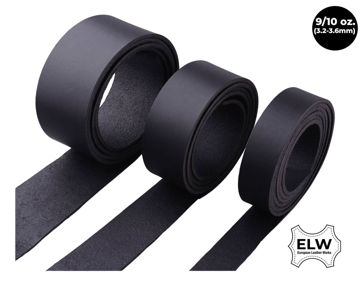 ELW Black Latigo Leather 9-10oz (3.6-4mm) Straps, Belts, Strips 1" to 4" Wide X 72" or 84" Long Full Grain Leather Cowhide Tooling Leather Heavy Weight Main image
