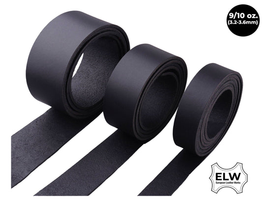 ELW Black Latigo Leather 9-10oz (3.6-4mm) Straps, Belts, Strips 1" to 4" Wide X 72" or 84" Long Full Grain Leather Cowhide Tooling Leather Heavy Weight