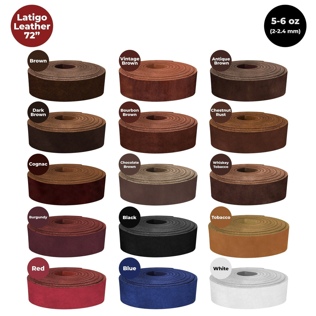 ELW Latigo Leather 5-6 oz. (2-2.4mm) Straps, Belts, Strips 72" Length Full Grain Leather Cowhide DIY Arts & Craft Projects, Clothing, Jewelry, Wrapping