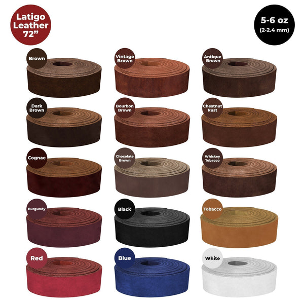 ELW Latigo Leather 5-6 oz. (2-2.4mm) Straps, Belts, Strips 72" Length Full Grain Leather Cowhide DIY Arts & Craft Projects, Clothing, Jewelry, Wrapping