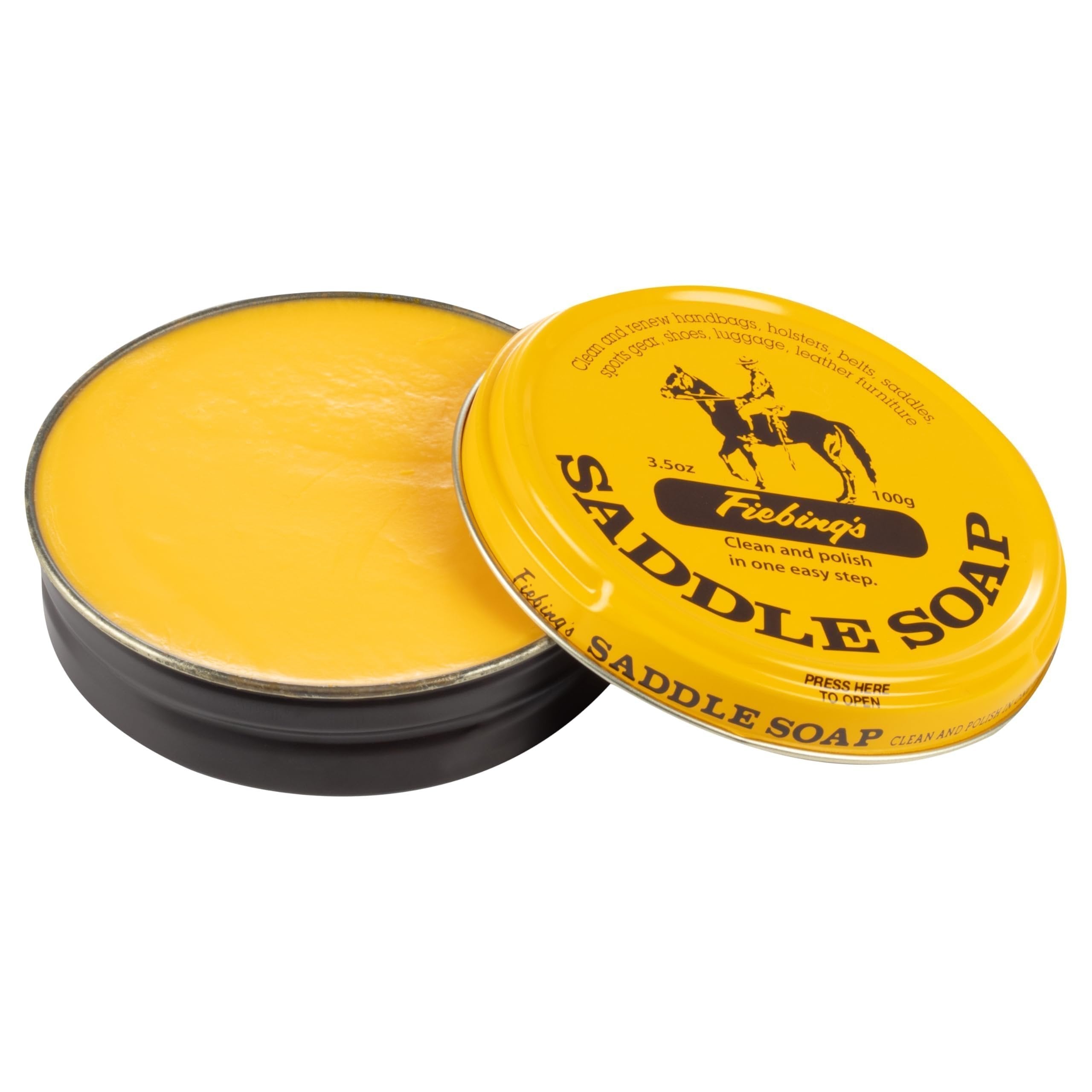 Fiebing's Yellow Saddle Soap for Leather (3.5 oz Tin) - Leather Cleaner & Conditioner to Soften, Protect & Restore Leathercraft - Leather Soap for Car Seat, Couch, Shoe, Purse, Boot, Bag, & Saddles Secondary image
