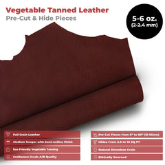 European Leather Work 5-6 oz. (2-2.4mm) Vegetable Tanned Leather Natural Shrunken Grain Cowhide Craftsmen Grade Quality for Tooling, Carving, Engraving, Molding