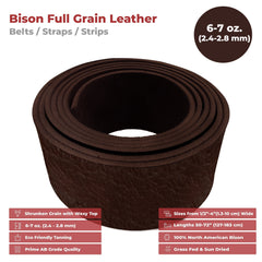 ELW 6-7 oz. (2.4-2.8mm) - 50" (127cm) Length, Straps, Belts, Strips | Full Grain Leather Bison Hide DIY Craft Projects, Bag, Chap, Motorcycle, Shoe, Clothing, Jewelry, Wrapping