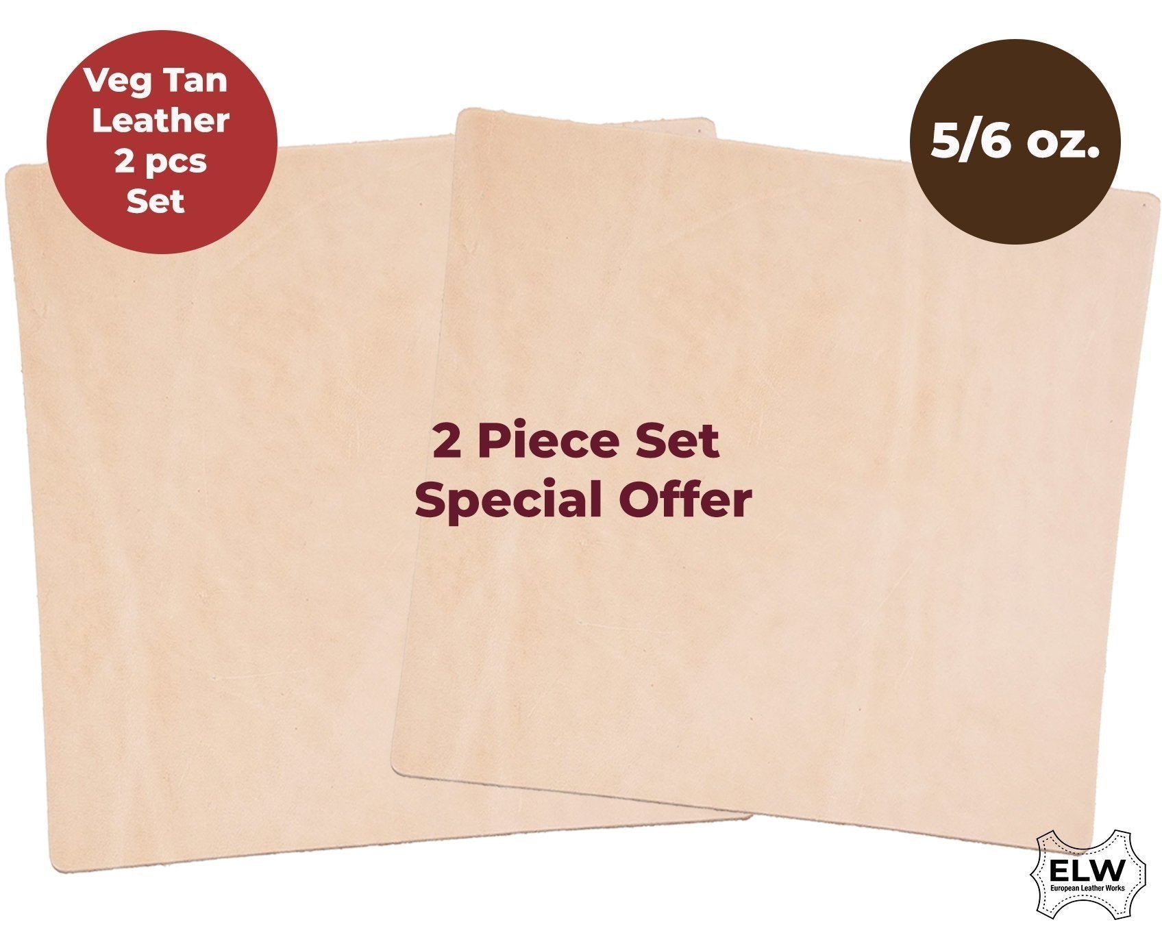 Veg Tan Tooling  Leather 2 Piece Special Price 5/6 oz (2-2.4mm) Thickness Pre-Cut Shapes 6" to 48" Import AA Grade Natural Cowhide Leathercraft, Molding, Holster, Armour, Projects, Repair, Lining Secondary image
