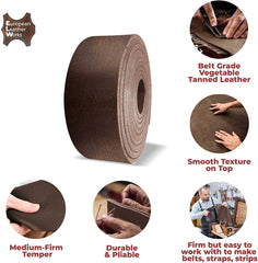 European Leather Work 8-9 oz. (3.2-3.6mm) 40" Vegetable Tanned Leather Belt Blanks Full Grain Cowhide Leather Belt Straps/Strips for Tooling, Carving, Engraving, Molding, DIY