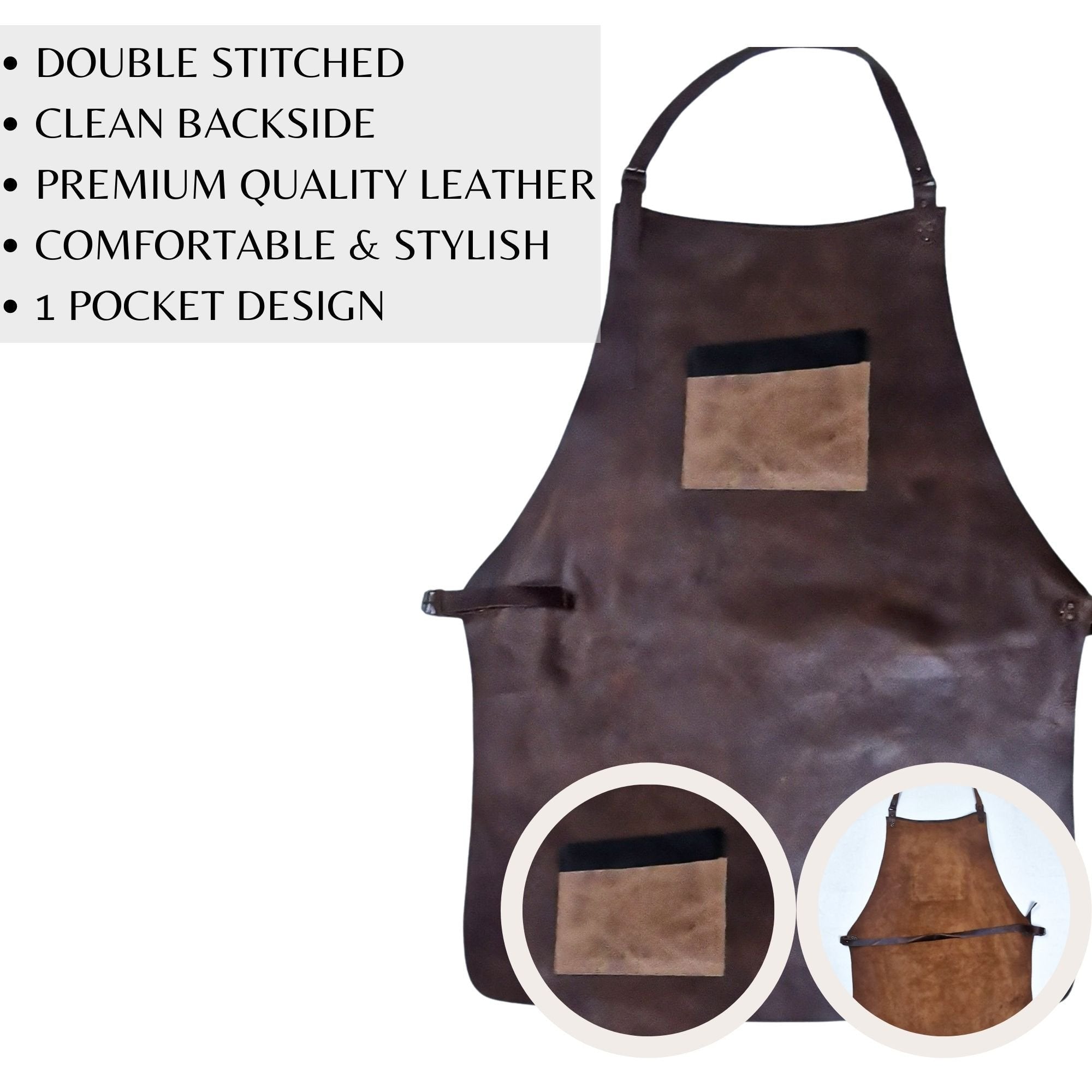 ELW Full Grain Leather Apron-1 Pouch, BBQ Apron, Men and Women's Apron, Kitchen Apron, Cooking Apron, Bartending, Workshop, Blacksmith, Gardening, One Size Fit Adjustable for Men & Women