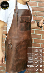 ELW Full Grain Leather Apron-2 Pouch Leather Apron, BBQ Apron, Men and Women's Apron, Kitchen, Cooking, Bartending, One Size