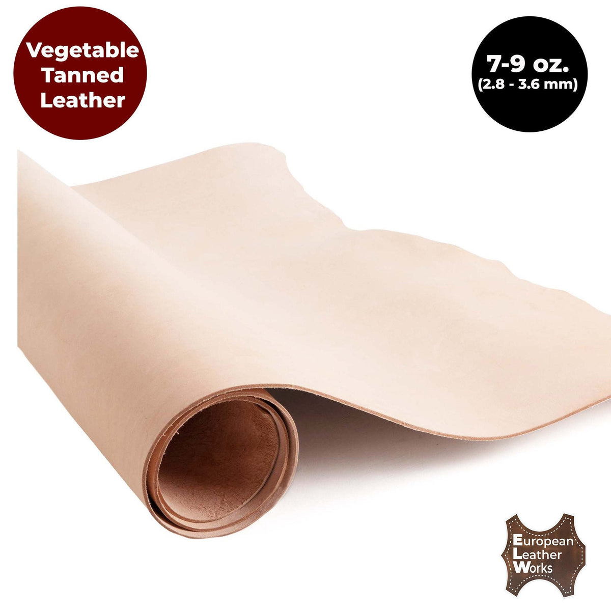European Leather Work 7-9 oz (2.8-3.6 mm) Vegetable Tanned Pre-Cut Full Grain Cowhide Leather for Tooling, Engraving, Crafting, Molding, DIY, Holsters, Sheathes Main image