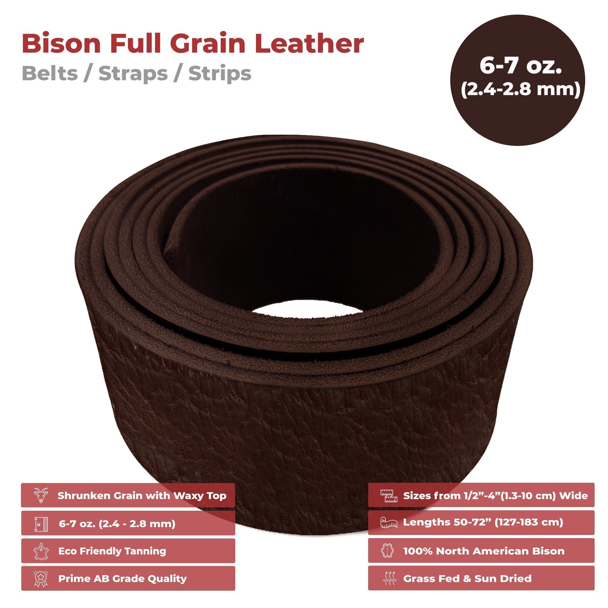 ELW 6-7 oz. (2.4-2.8mm) - 72" (183cm) Length, Straps, Belts, Strips | Full Grain Leather Bison Hide DIY Craft Projects, Bag, Chap, Motorcycle, Shoe, Clothing, Jewelry, Wrapping Secondary image