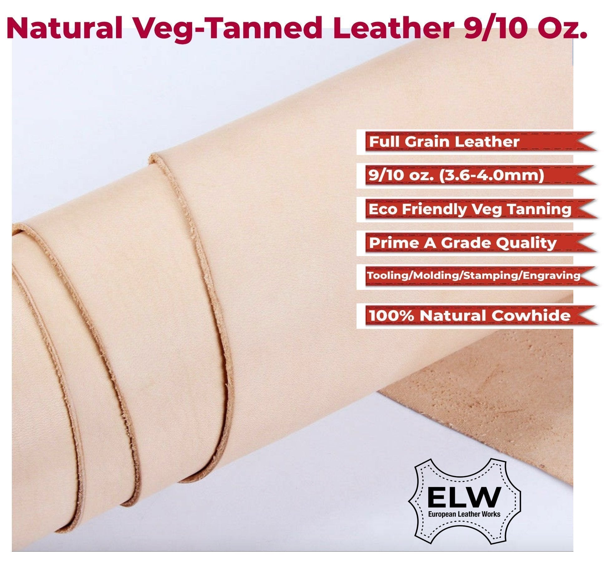 Veg Tan Tooling Leather 2 Piece Special Price 9/10 oz (3.6-4mm) Pre-Cut Shapes 6" to 48" Import AA Grade Natural Cowhide Leathercraft, Molding, Holster, Armour, Projects, Repair, Lining Secondary image