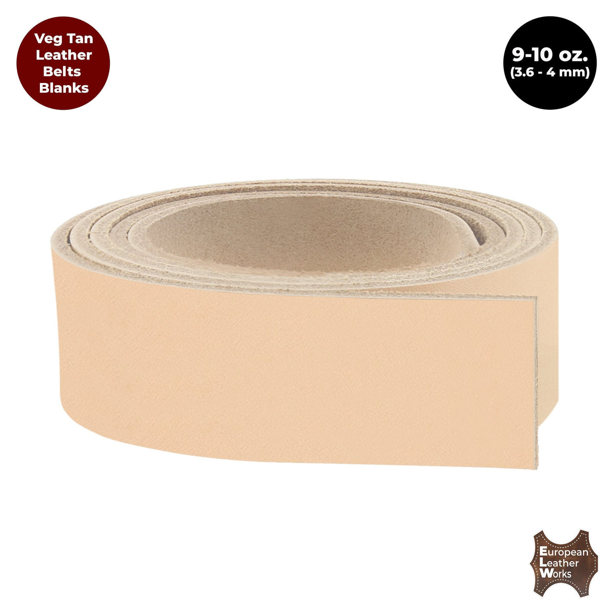 9-10 oz. (3.6-4 mm) ELW Vegetable Tanned Cowhide Full Grain Import Tooling Leather Belt Blanks, Straps/Strip 50" to 94" Lengths
