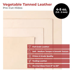 ELW Full Grain Cowhide Leather 4-5 oz [1.6-2mm] Thickness in Pre-Cut - AB Grade Hide Vegetable Tanned Leather Using for Tooling, Carving, Molding, Dyeing Material for Craft, Hobby, Workshop