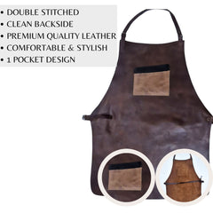 ELW Full Grain Leather Apron-1 Pouch, BBQ Apron, Men & Women's Apron, Kitchen, Cooking, Bartending, Workshop, One Size Fit