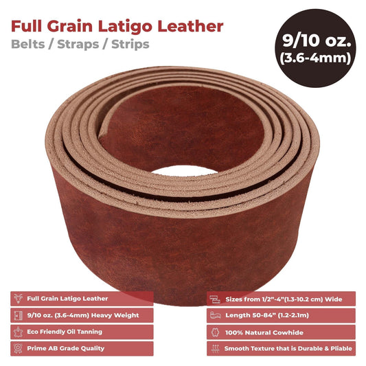 9-10 oz. (3.6-4mm) Latigo Belt Straps in Vintage Brown Size: 2.25"x72"