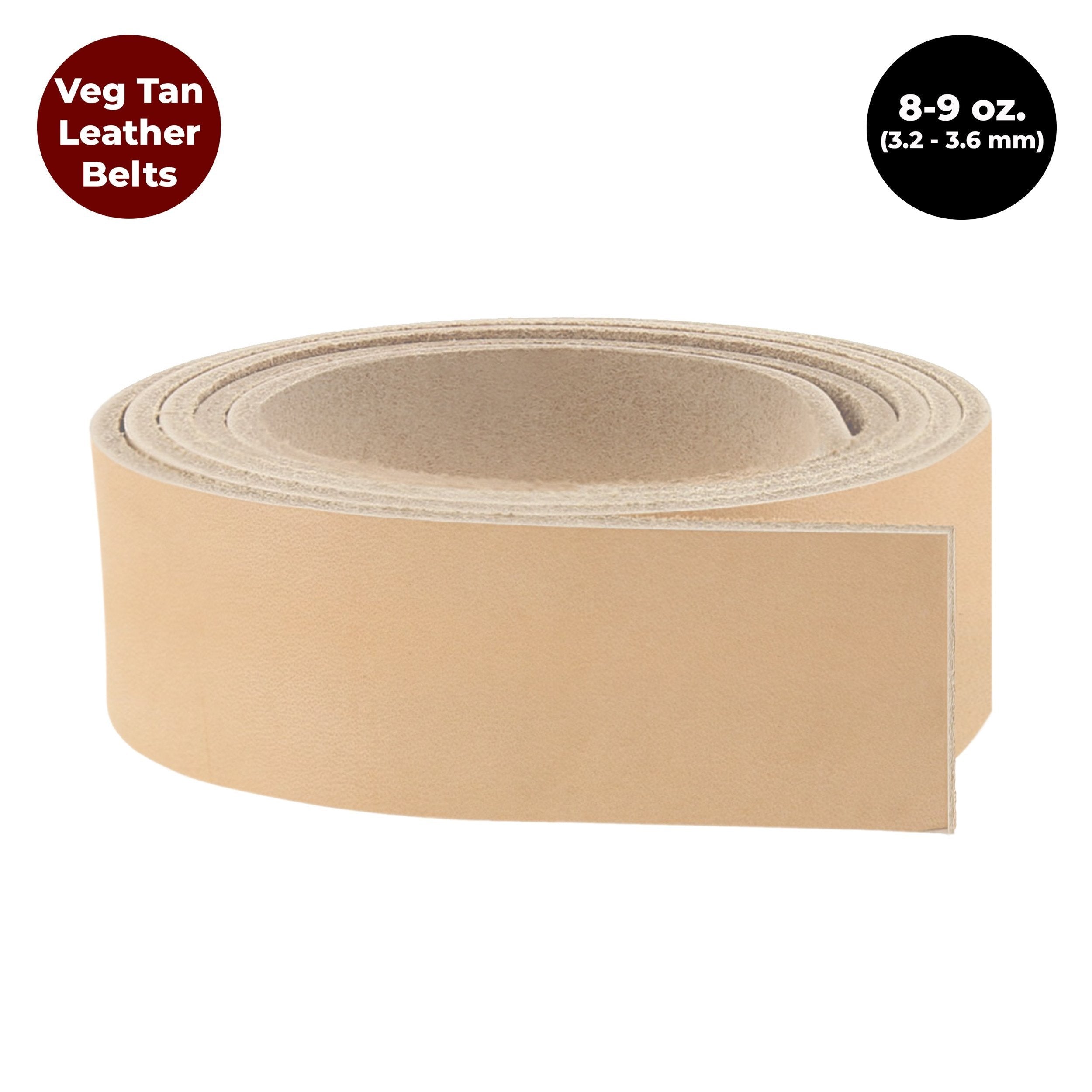 9-10 oz. (3.6-4mm) Vegetable Tanned 84" Length Cowhide Tooling Leather Strap Full Grain