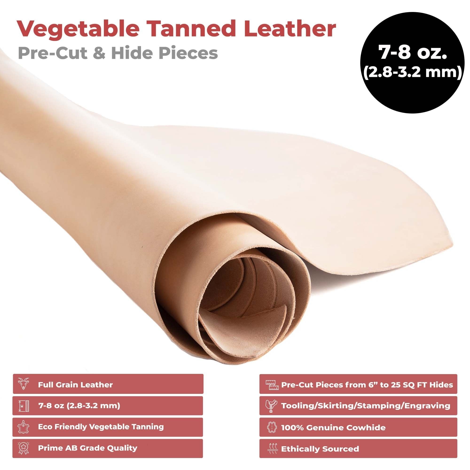 ELW 7-8 oz.(3-3.2 mm) Thickness Pre-Cut Square Tooling Leather Vegetable Tanned Full Grain Leather - Cowhide Leathercraft for Holsters Knife Sheaths Coasters Molding Emboss Stamp Cases Secondary image