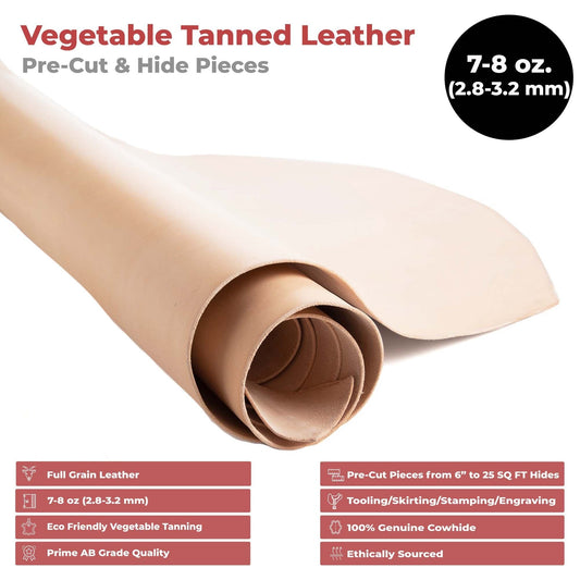 ELW Tooling Leather Vegetable Tanned Full Grain Leather 7-8 oz.(3.2 mm) Pre-Cut Square Cowhide Full Grain Leathercraft for Holsters Knife Sheaths Coasters Molding Emboss Stamp Cases