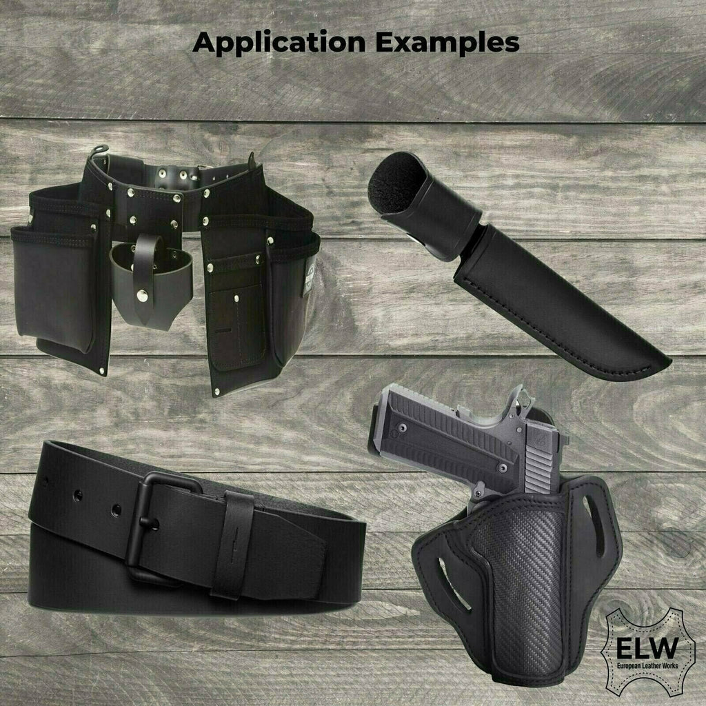 ELW Tooling Leather 5/6 OZ (2-2.4mm) Thickness | Black Color | Finished Full Grain Leather Cowhide Handmade Perfect for Crafting, Sewing, Molding, Workshop