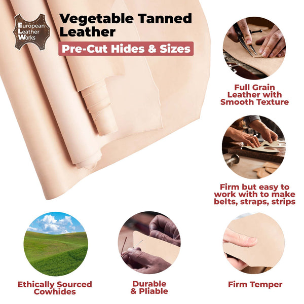 European Leather Work 7-9 oz (2.8-3.6 mm) Vegetable Tanned Pre-Cut Full Grain Cowhide Leather for Tooling, Engraving, Crafting, Molding, DIY, Holsters, Sheathes