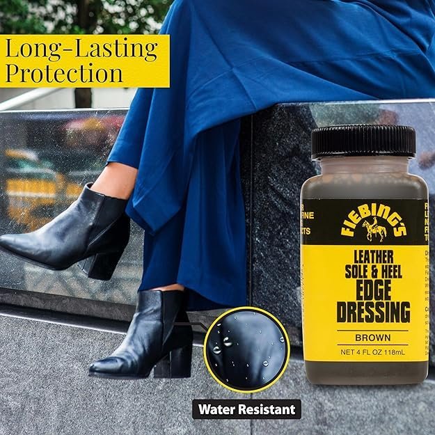 Fiebing's Leather Sole & Heel Edge Dressing, 2-Pack Black (4 oz) - High Gloss Shoe Dressing for Leather Soles & Heels - Provides a Protective Finish - Includes Brush Applicator