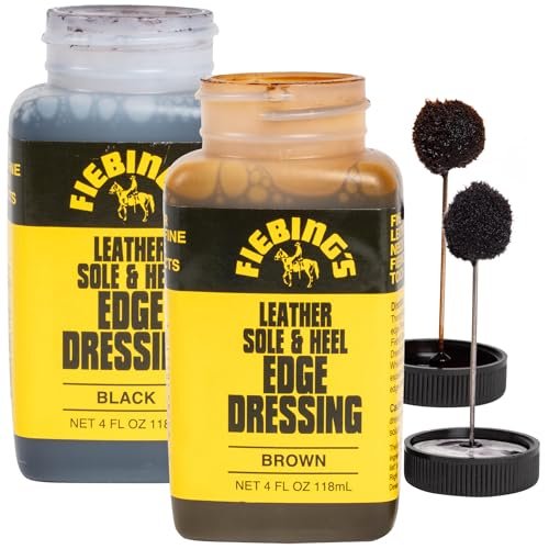 Fiebing's Leather Sole & Heel Edge Dressing, 2-Pack Black (4 oz) - High Gloss Shoe Dressing for Leather Soles & Heels - Provides a Protective Finish - Includes Brush Applicator