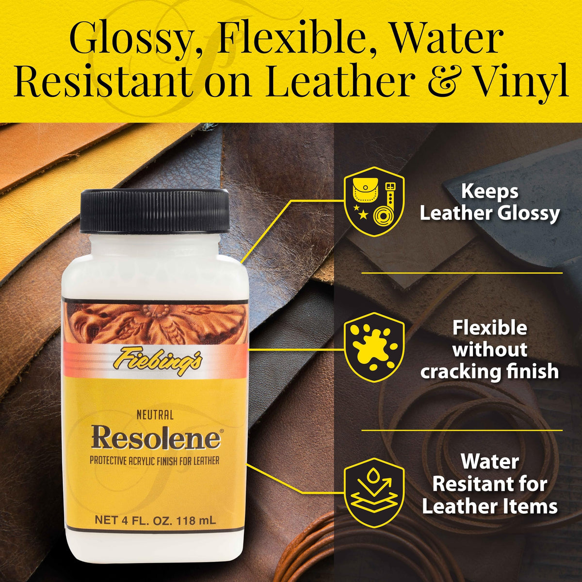 Fiebing's Acrylic Resolene (Neutral 2 Pack, 4 oz Each) - Protective Acrylic Leather Finisher - Glossy Top Coat for Dyed & Polished Leathercraft - Flexible, Durable, Water Resistant for Boots, Couch