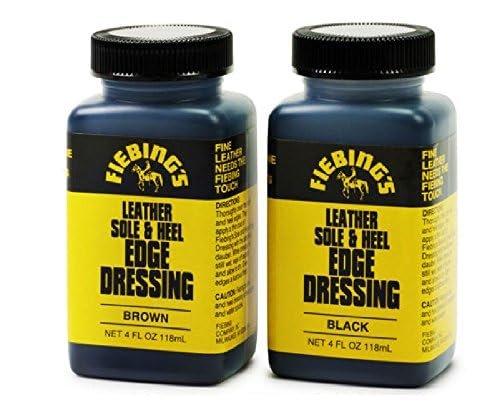 Fiebing's Leather Sole & Heel Edge Dressing, 2-Pack Black (4 oz) - High Gloss Shoe Dressing for Leather Soles & Heels - Provides a Protective Finish - Includes Brush Applicator
