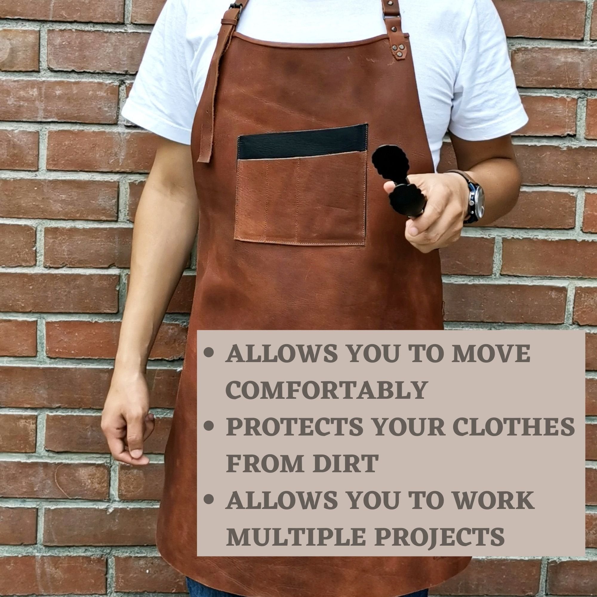 ELW Full Grain Leather Apron-1 Pouch, BBQ Apron, Men and Women's Apron, Kitchen Apron, Cooking Apron, Bartending, Workshop, Blacksmith, Gardening, One Size Fit Adjustable for Men & Women