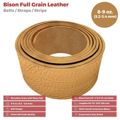 ELW Genuine American Leather Bison 8-9 oz (3.2-3.4mm) Thickness 50" Length Straps, Belts, Strips  Full Grain Hide DIY Craft Projects, Bag, Chap, Moccasins, Jewelry, Wrapping