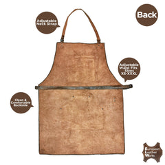 ELW Full Grain Leather Apron-2 Pouch Leather Apron, BBQ Apron, Men and Women's Apron, Kitchen, Cooking, Bartending, One Size