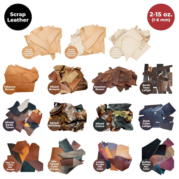 ELW Leather Scraps | Size: 1-100 LB | Genuine Cowhide Leather Remnants for Crafting, Ideal for DIY Leatherworking Projects Tooling, Holsters, Carving, Embossing, Stamping