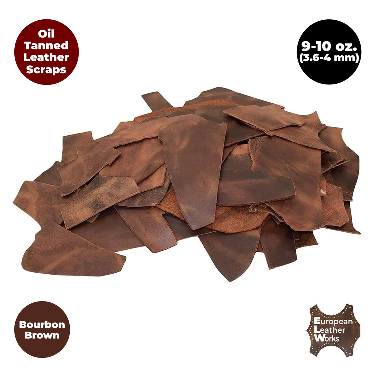 European Leather Work 9-10 oz. (3.6-4mm) Oil-Tanned Leather Scraps Bourbon Brown Cowhide Full Grain Leather for Tooling, Accessories, Jewelry, Crafting, and DIY Projects Main image