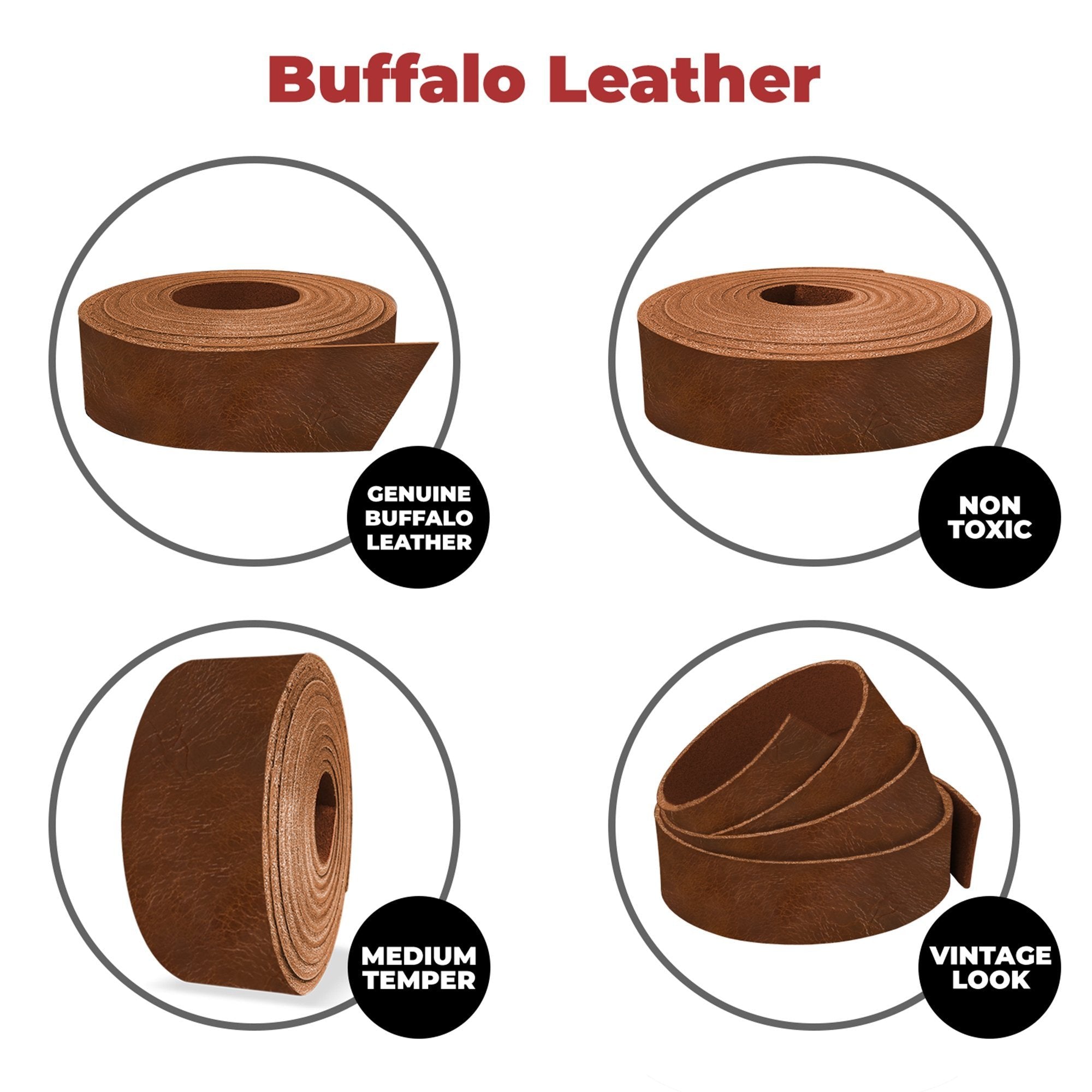 European Leather Works - Buffalo Belt Blanks 8-10 oz (3-4mm) 40" Length Full Grain Leather Belt Straps/Strips for Tooling, Holsters