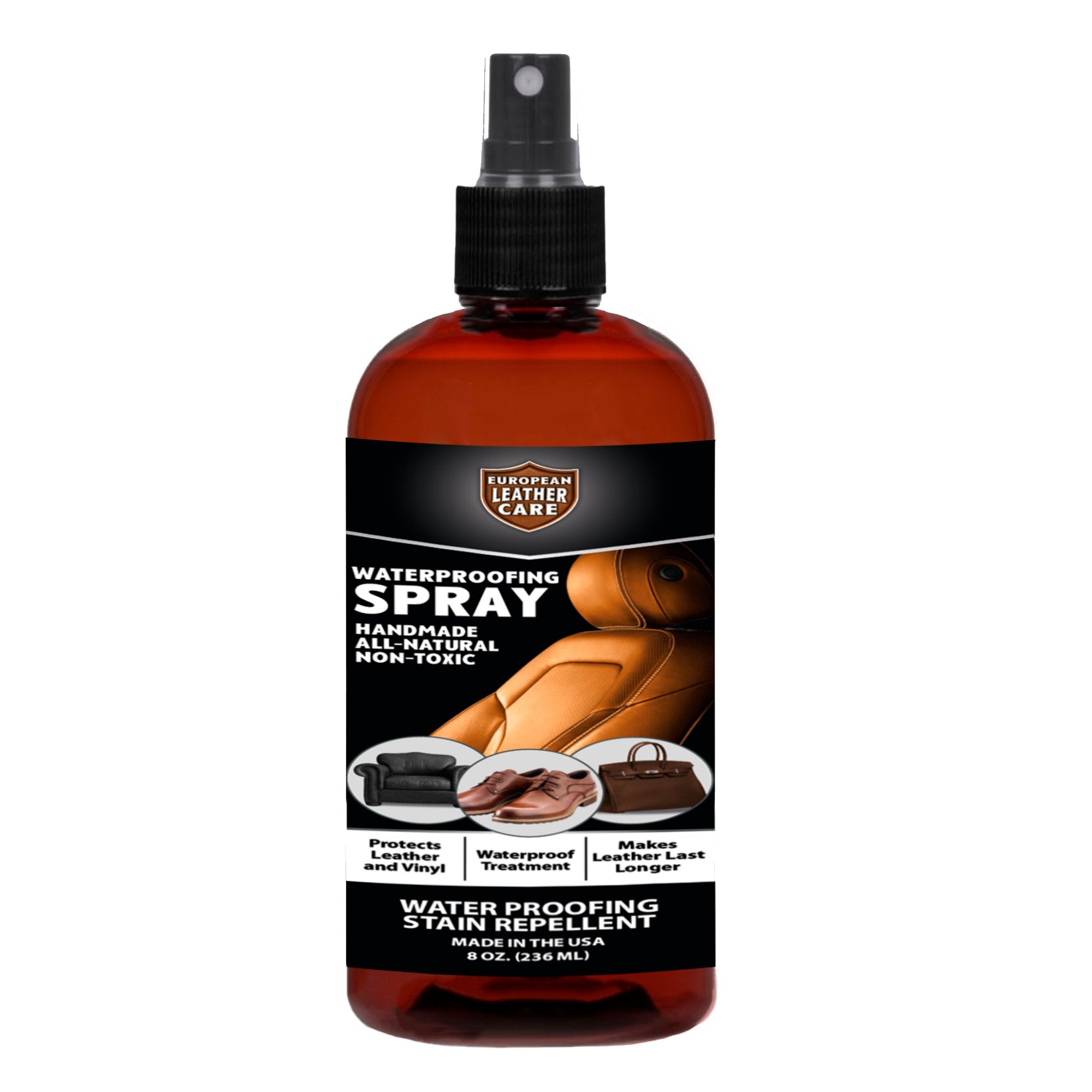 European Leather Care Waterproofing Shoe Spray - All Natural Non-Toxic Leather Shoe Suede Protector Spray - Waterproof Spray Shoes Rain and Stain Repellent Spray for bag, Furniture, Car Interior